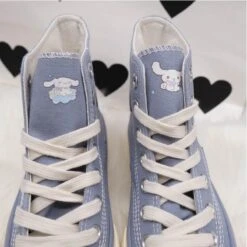 Blue Puppy Dog Painted High Tops -Clothing Discount Store cinna dog painted high tops chuck taylors cinnamoroll hand shoes ddlg playground 276