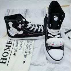 Blue Puppy Dog Painted High Tops -Clothing Discount Store cinna dog painted high tops chuck taylors cinnamoroll hand shoes ddlg playground 816
