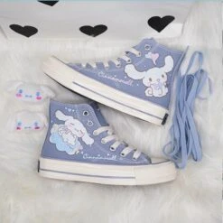 Blue Puppy Dog Painted High Tops -Clothing Discount Store cinna dog painted high tops chuck taylors cinnamoroll hand shoes ddlg playground 854