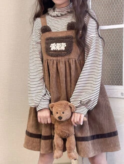 Corduroy Teddy Overall Dress -Clothing Discount Store corduroy teddy overall dress brown cord cords cute kawaii babe 127