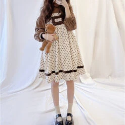 Corduroy Teddy Overall Dress -Clothing Discount Store corduroy teddy overall dress brown cord cords cute kawaii babe 281