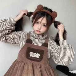 Corduroy Teddy Overall Dress -Clothing Discount Store corduroy teddy overall dress brown cord cords cute kawaii babe 310
