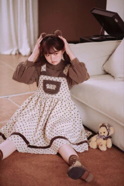 Corduroy Teddy Overall Dress -Clothing Discount Store corduroy teddy overall dress brown cord cords cute kawaii babe 676