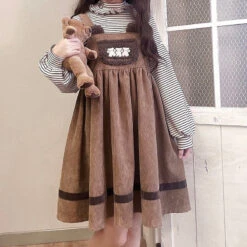 Corduroy Teddy Overall Dress -Clothing Discount Store corduroy teddy overall dress brown cord cords cute kawaii babe 740