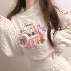 Cozy Knit Bunny Matching Set 19 Cozy Knit Bunny Matching Set -Clothing Discount Store cozy knit bunny matching set bunnies rabbit crop top cropped outfit kawaii babe 836
