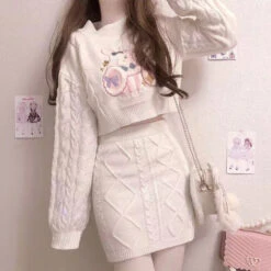 Cozy Knit Bunny Matching Set 15 Cozy Knit Bunny Matching Set -Clothing Discount Store cozy knit bunny matching set bunnies rabbit crop top cropped outfit kawaii babe 837
