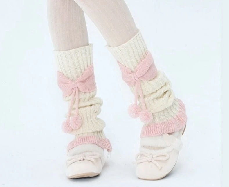 Cozy Pink Ribbed Bow Leg Warmers 6 Cozy Pink Ribbed Bow Leg Warmers - Image 4