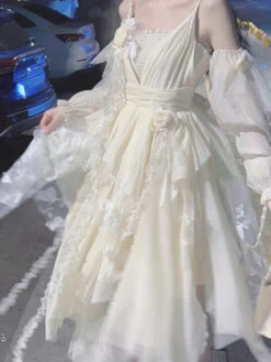 Creamy Butterfly Maiden Dress -Clothing Discount Store creamy butterfly maiden dress dresses kawaii aesthetic lace 765