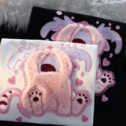 Crybaby Kitten Fluffy Tee -Clothing Discount Store crybaby kitten fluffy tee cat plush cats crying flocked shirt kawaii babe 290