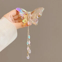 Crystal Butterfly Claw Hair Clip -Clothing Discount Store crystal butterfly claw hair clip khaki clips accessories accessory kawaii babe 111