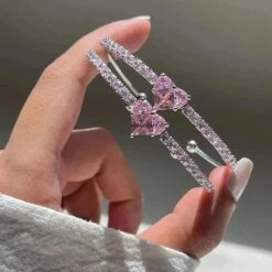 Crystal Heart Lovecore Bangle Bracelet -Clothing Discount Store crystal heart lovecore bangle bracelet pink princess fairycore 604