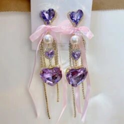 Crystal Princess Drop Earrings 14 Crystal Princess Drop Earrings -Clothing Discount Store crystal princess drop earrings purple heart accessories crystals dangle kawaii babe 791