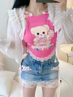 Cupcake Bear Crop Top -Clothing Discount Store cupcake bear crop shirt tops cropped shirts ddlg playground 463