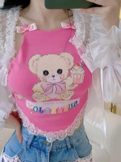 Cupcake Bear Crop Top -Clothing Discount Store cupcake bear crop shirt tops cropped shirts ddlg playground 908