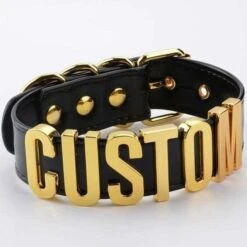 Custom Vegan Leather Choker -Clothing Discount Store custom leather choker blackgold cat collar chocker necklace ddlg playground kawaii babe 457