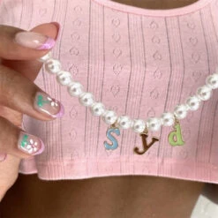 Custom Pearl Name Necklace -Clothing Discount Store custom pearl name necklace necklaces y2k custom pearl kawaii choker 112