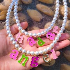 Custom Pearl Name Necklace -Clothing Discount Store custom pearl name necklace necklaces y2k custom pearl kawaii choker 140