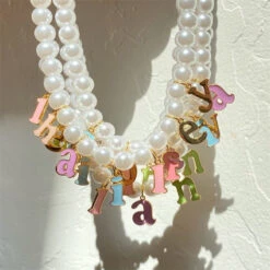 Custom Pearl Name Necklace -Clothing Discount Store custom pearl name necklace necklaces y2k custom pearl kawaii choker 492