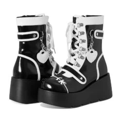 Cyber Punk Babydoll Booties -Clothing Discount Store cyber punk babydoll booties black white 5 boot boots combat shoes kawaii babe 701