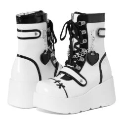 Cyber Punk Babydoll Booties -Clothing Discount Store cyber punk babydoll booties white black 5 boot boots combat shoes kawaii babe 511