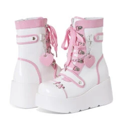 Cyber Punk Babydoll Booties -Clothing Discount Store cyber punk babydoll booties white pink 5 boot boots combat shoes kawaii babe 361