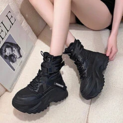 Cyberdoll Sneakers -Clothing Discount Store cyberdoll sneakers kawaii aesthetic combines bold straps black goth 769