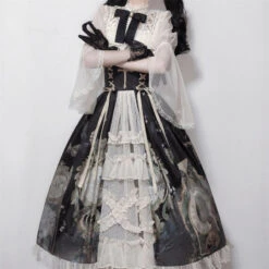 Dark Wonderland Dress Set -Clothing Discount Store dark wonderland dress set outfit sets black bows goth gothic 189
