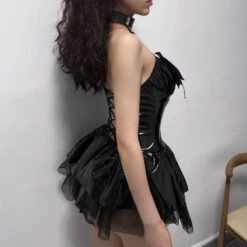 Demon Priestess Dress -Clothing Discount Store demon priestess dress bat wing wings black latex cosplay cosplaying costumes kawaii babe 597