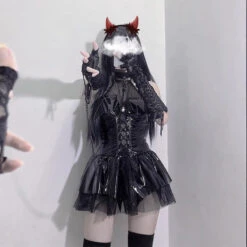 Demon Priestess Dress -Clothing Discount Store demon priestess dress bat wing wings black latex cosplay cosplaying costumes kawaii babe 798