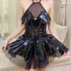 Demon Priestess Dress 1 Demon Priestess Dress -Clothing Discount Store demon priestess dress bat wing wings black latex cosplay cosplaying costumes kawaii babe 801