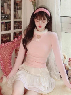 Dollette Skirt & Turtleneck Outfit -Clothing Discount Store dollette skirt turtleneck outfit pink angel belly shirt crop tops dollcore ddlg playground 212