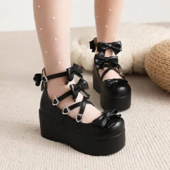 Dolly Platform Mary Janes -Clothing Discount Store dolly platform mary janes heels bows heart hearts heels kawaii 802