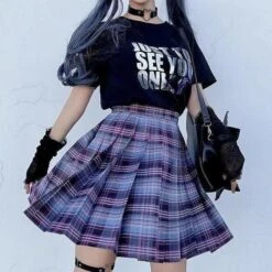 Electric Plaid Skirt (17 Colors) 26 Electric Plaid Skirt (17 Colors) -Clothing Discount Store electric plaid pleated skirt clothing aura goth gothic ddlg playground 411