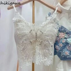 Embroidered Butterfly Camisole -Clothing Discount Store embroidered butterfly camisole tank top fairycore 580