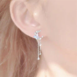 Ethereal Moon Dangle Earrings -Clothing Discount Store ethereal moon dangle earrings crescent crystal moons kawaii babe 513