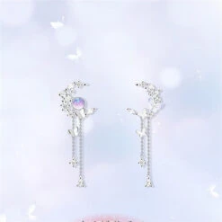 Ethereal Moon Dangle Earrings -Clothing Discount Store ethereal moon dangle earrings crescent crystal moons kawaii babe 824