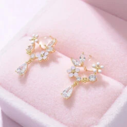 Ethereal Moon Dangle Earrings -Clothing Discount Store ethereal moon dangle earrings flower wreath crescent crystal moons kawaii babe 458