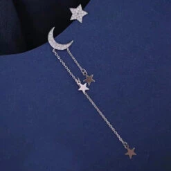 Ethereal Moon Dangle Earrings -Clothing Discount Store ethereal moon dangle earrings star crescent crystal moons kawaii babe 572