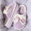 Fluffy Ribbon Slippers -Clothing Discount Store fluffy ribbon slippers bows fluffy kawaii loungewear pastel 258