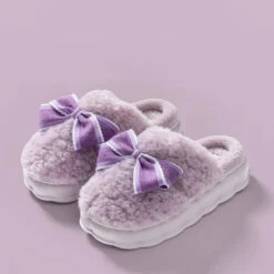 Fluffy Ribbon Slippers -Clothing Discount Store fluffy ribbon slippers bows fluffy kawaii loungewear pastel 587