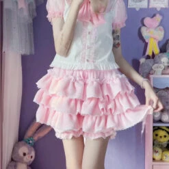 Fluffy Ruffled Bloomer Pants -Clothing Discount Store fluffy ruffled bloomer pants kawaii aesthetic bloomer layered 578