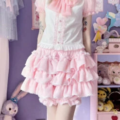 Fluffy Ruffled Bloomer Pants -Clothing Discount Store fluffy ruffled bloomer pants kawaii aesthetic bloomer layered 835