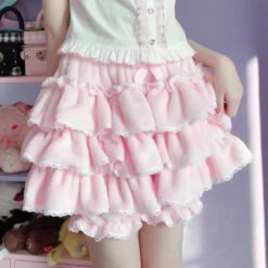 Fluffy Ruffled Bloomer Pants -Clothing Discount Store fluffy ruffled bloomer pants kawaii aesthetic bloomer layered 924