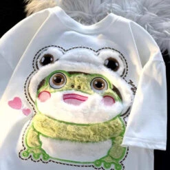 Froggy Love Fluffy Tee -Clothing Discount Store froggy love fluffy tee clothing tops frog frogs green hearts 737