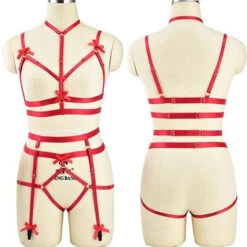 Full Satin Body Harness -Clothing Discount Store full satin body harness 3 ribbon red bowknots bows chest harness harnesses leg harness kawaii babe 289