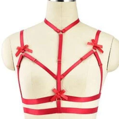 Full Satin Body Harness -Clothing Discount Store full satin body harness red 3 ribbon upper bowknots bows chest harness harnesses leg harness kawaii babe 448