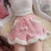 Fur Trimmed Dollette Shorts -Clothing Discount Store fur trimmed dollette shorts fur kawaii pink plush pom 205