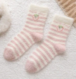 Fuzzy Berry Socks -Clothing Discount Store fuzzy berry socks strawberry stripe berries furry kawaii babe 472