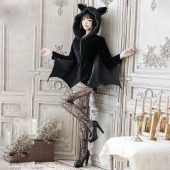 Fuzzy Black Bat Costume Set 13 Fuzzy Black Bat Costume Set -Clothing Discount Store fuzzy black bat costume set ears wing bats cosplay cosplayer ddlg playground 822