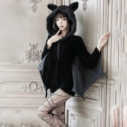 Fuzzy Black Bat Costume Set 14 Fuzzy Black Bat Costume Set -Clothing Discount Store fuzzy black bat costume set xxxl ears wing bats cosplay cosplayer ddlg playground 211